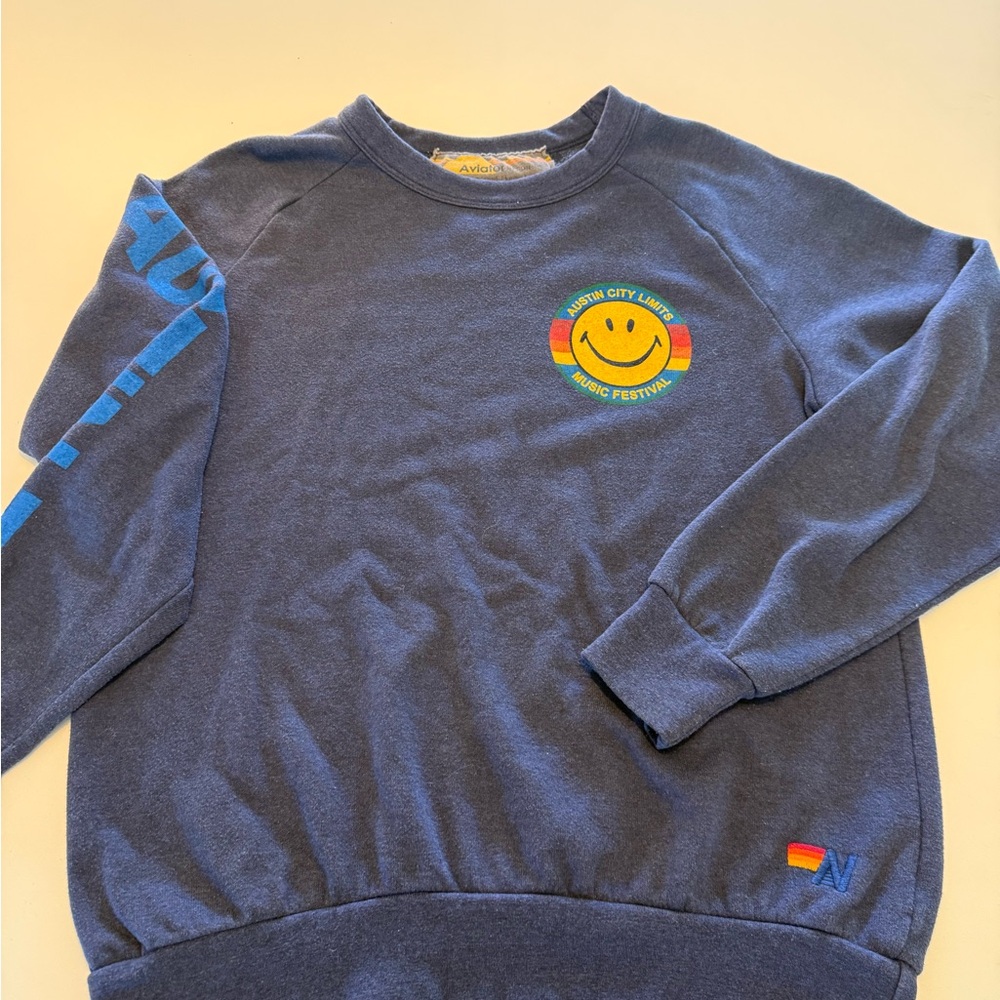 Aviator Nation Blue Smiley Face Festival Sweatshirt